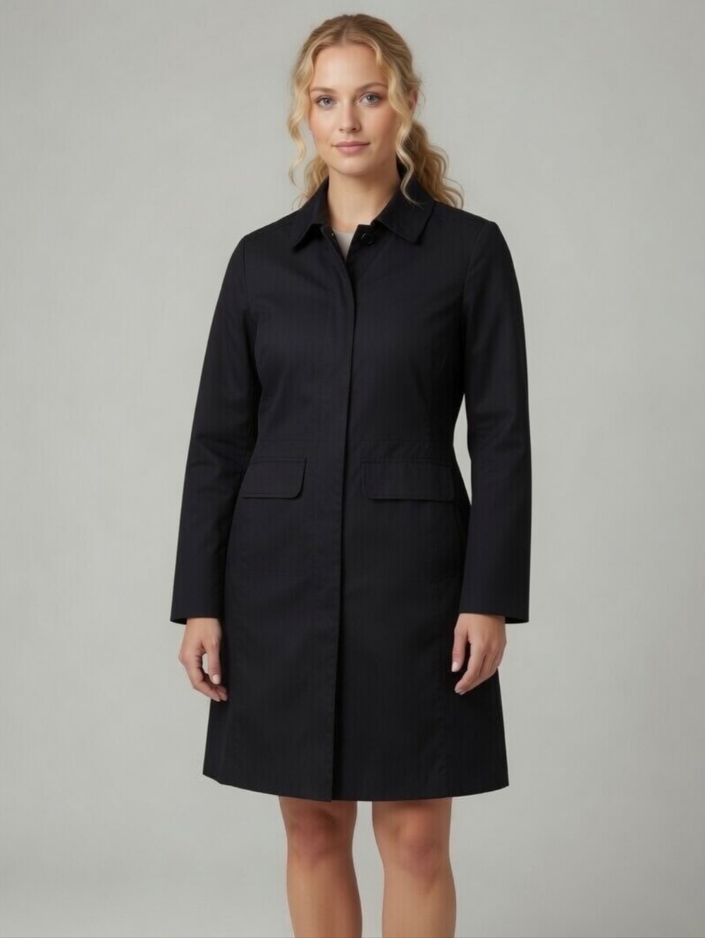George Black Button Front Trench Coat Utility Raincoat Women XL Minimalist Sleek